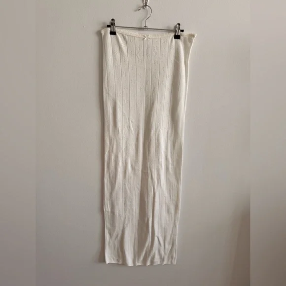 SKIMS Pointelle Cream Ribbed Maxi Skirt - Picture 2 of 3